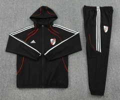 25-26  CA River Plate Black Thailand Soccer Coat Uniform With Hat-7411