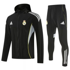 25-26 Real Madrid Black Thailand Soccer Coat Uniform With Hat-4627