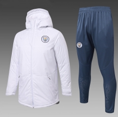2025-2026 Manchester City White Thailand Soccer Cotton Coat Uniform With Hat-815
