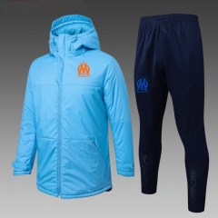 (Orange Logo25-26 Olympique Marseille Light Blue Thailand Soccer Cotton Coat Uniform With Hat-815