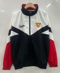 Retro Version 92-93 Sevilla White&Black Thailand Embroidered Trench Coats-0255